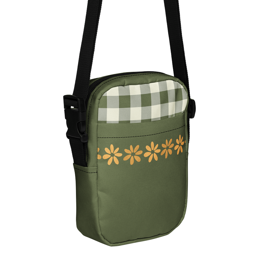 Green & Cream Gingham Crossbody Bag with Flowers – Boho Checkered Purse product image (9)