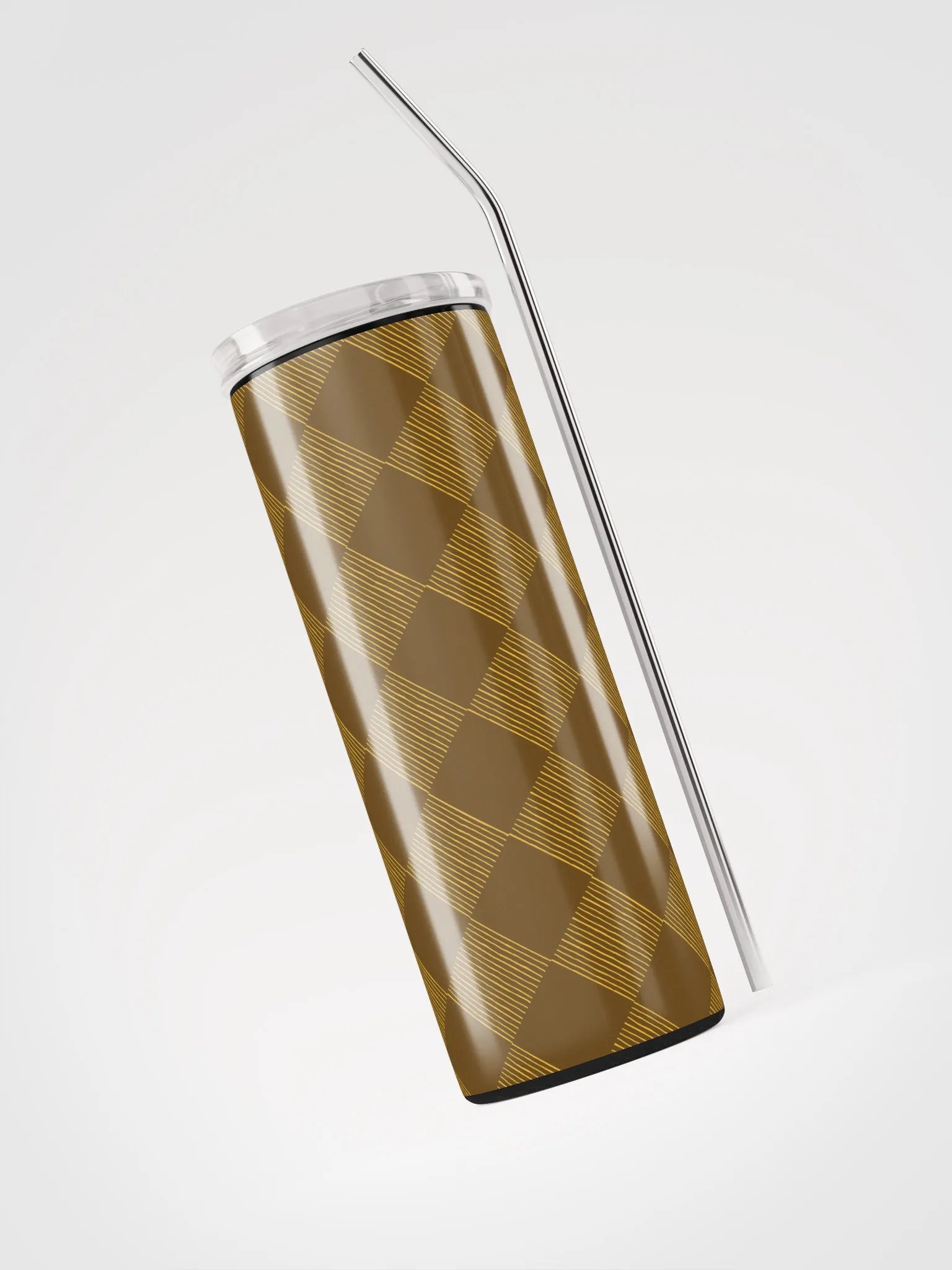 Brown and Gold Diamonds on 20-ounce Stainless Steel Tumbler with Straw product image (10)