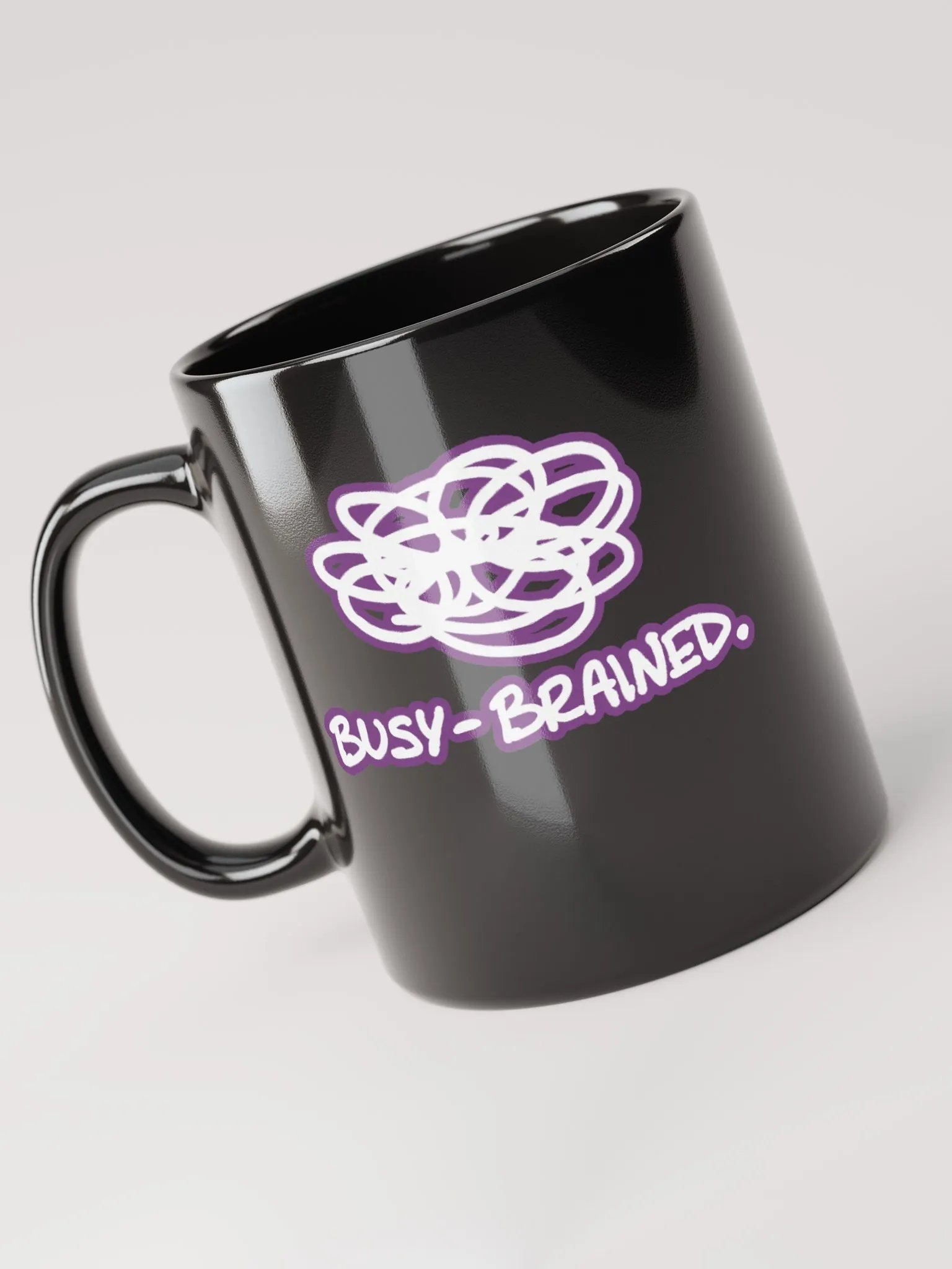 *not* mentally linear (lined design, #763D7D) glossy black mug product image (7)