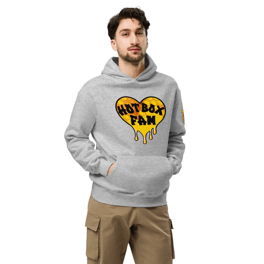 UNISEX HOT BOX FAM GOLD LOGO WITH JFLOW 710 EMOTE ON SLEEVE HOODIE product image (37)
