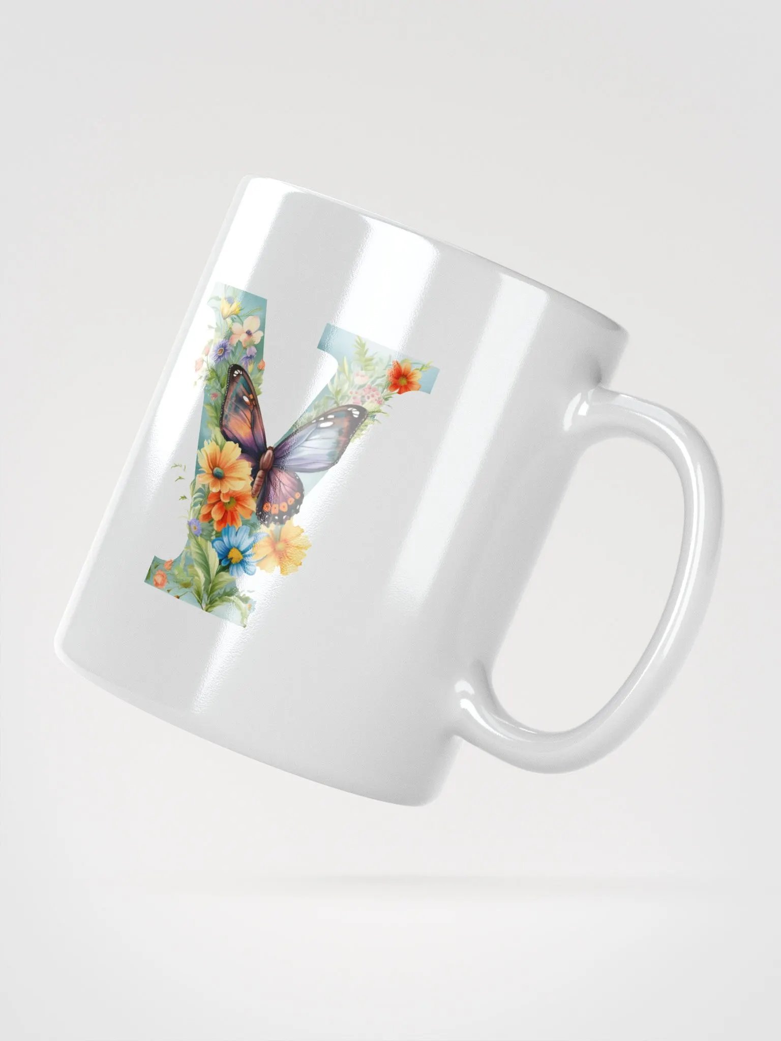 Letter Y Monogram Floral Fantasy White Glossy Mug product image (6)