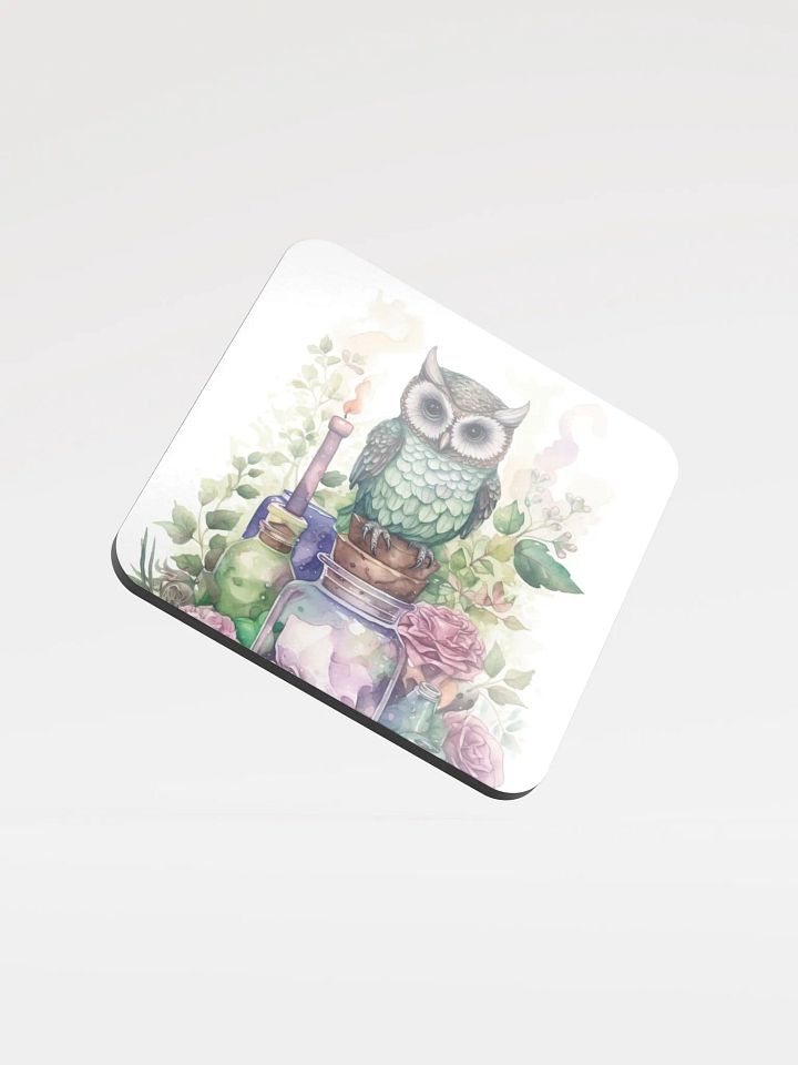 Glossed Cork Coaster 🦉 Peaceful Green with a Hint of Pink - Owls Vibes - Motif 4 product image (1)