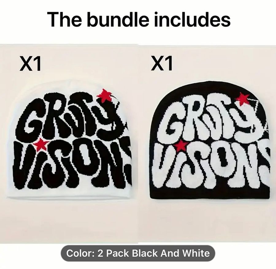 Gothic Letter Jacquard Y2K Beanie Hip Hop Color Block Knit Hats Elastic Skull Cap Breathable Beanies Unisex product image (6)