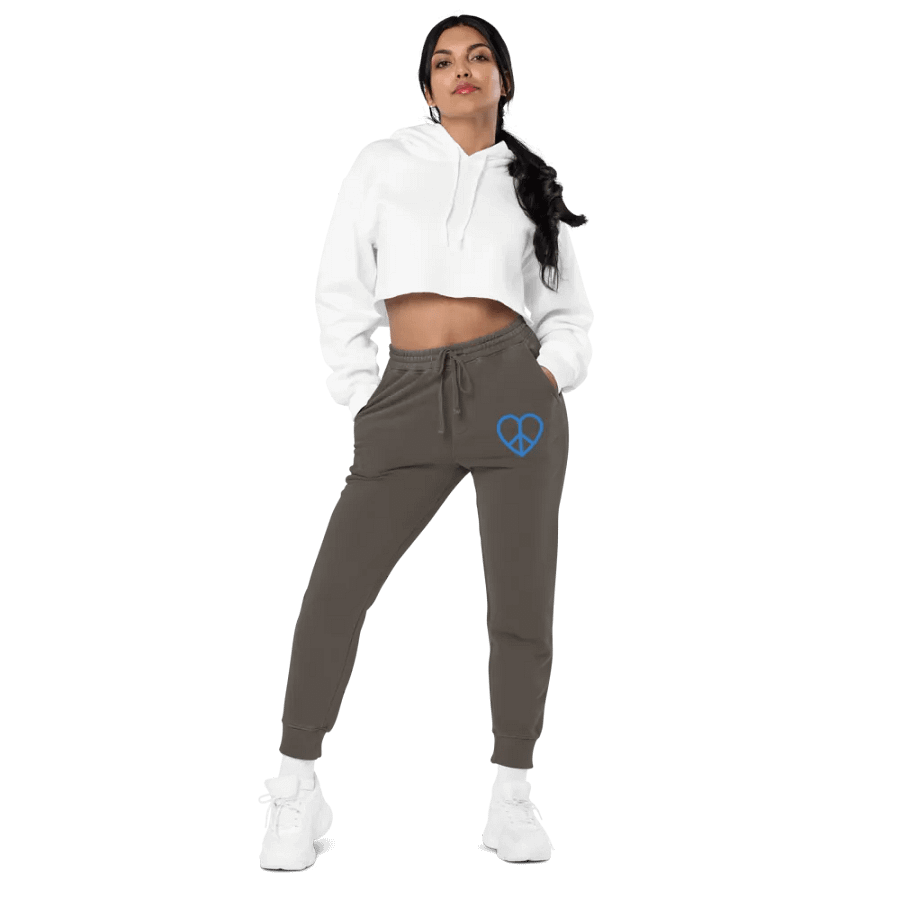 Embroidered Peace-Heart Sweatpants with Pockets (Blue Heart) product image (11)