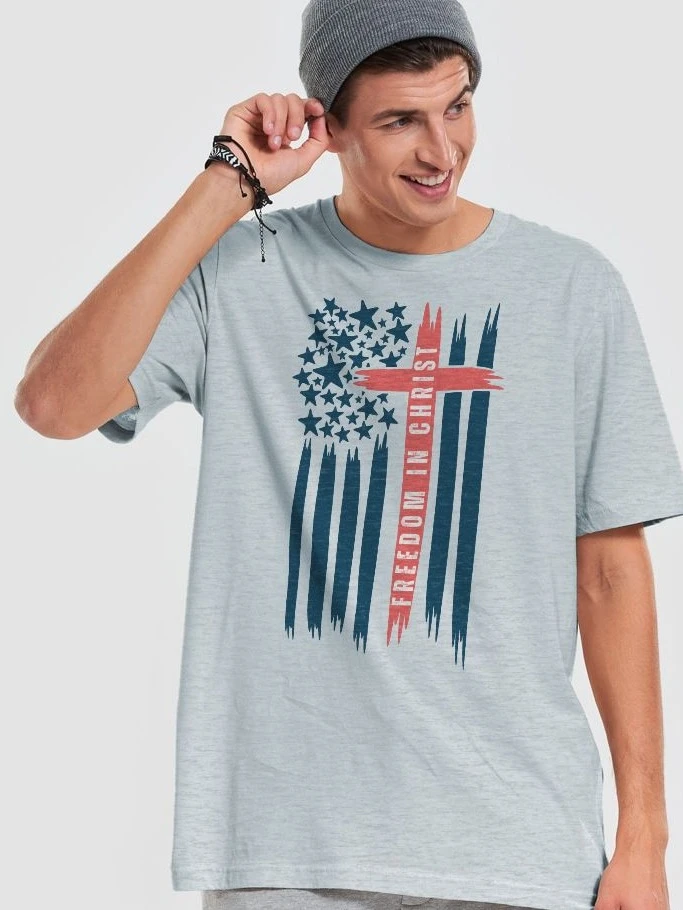 Freedom In Christ American Flag T-Shirt product image (1)