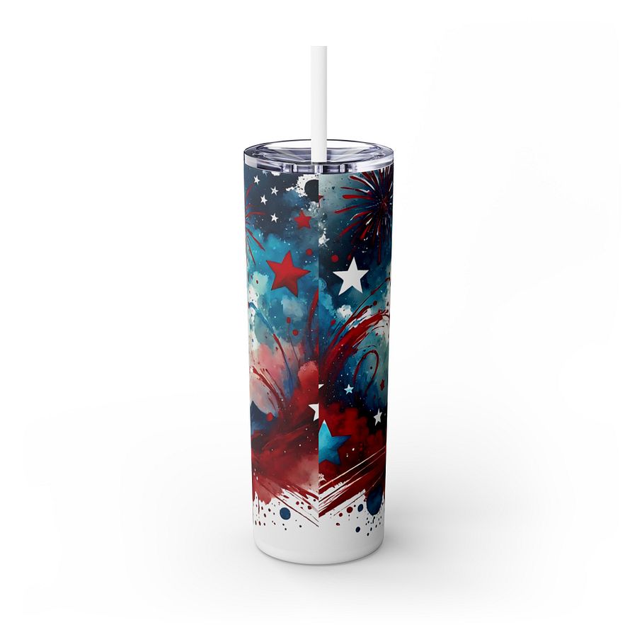 Patriotic Tumbler Wrap Template for Canva with Editable Center Photo Fireworks and Stars Design product image (3)