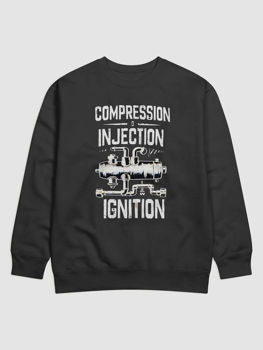 Funny 'Compression, Injection, Ignition' Long Sleeve Sweater - Cozy and Comedic Pullover