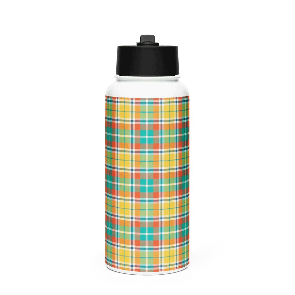 Yellow and Seafoam Green Plaid Water Bottle product image (4)