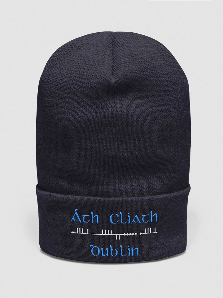 Dublin/Áth Cliath Scholastic style Ogham, Light Blue and white, embroidered Cuffed Beanie product image (1)