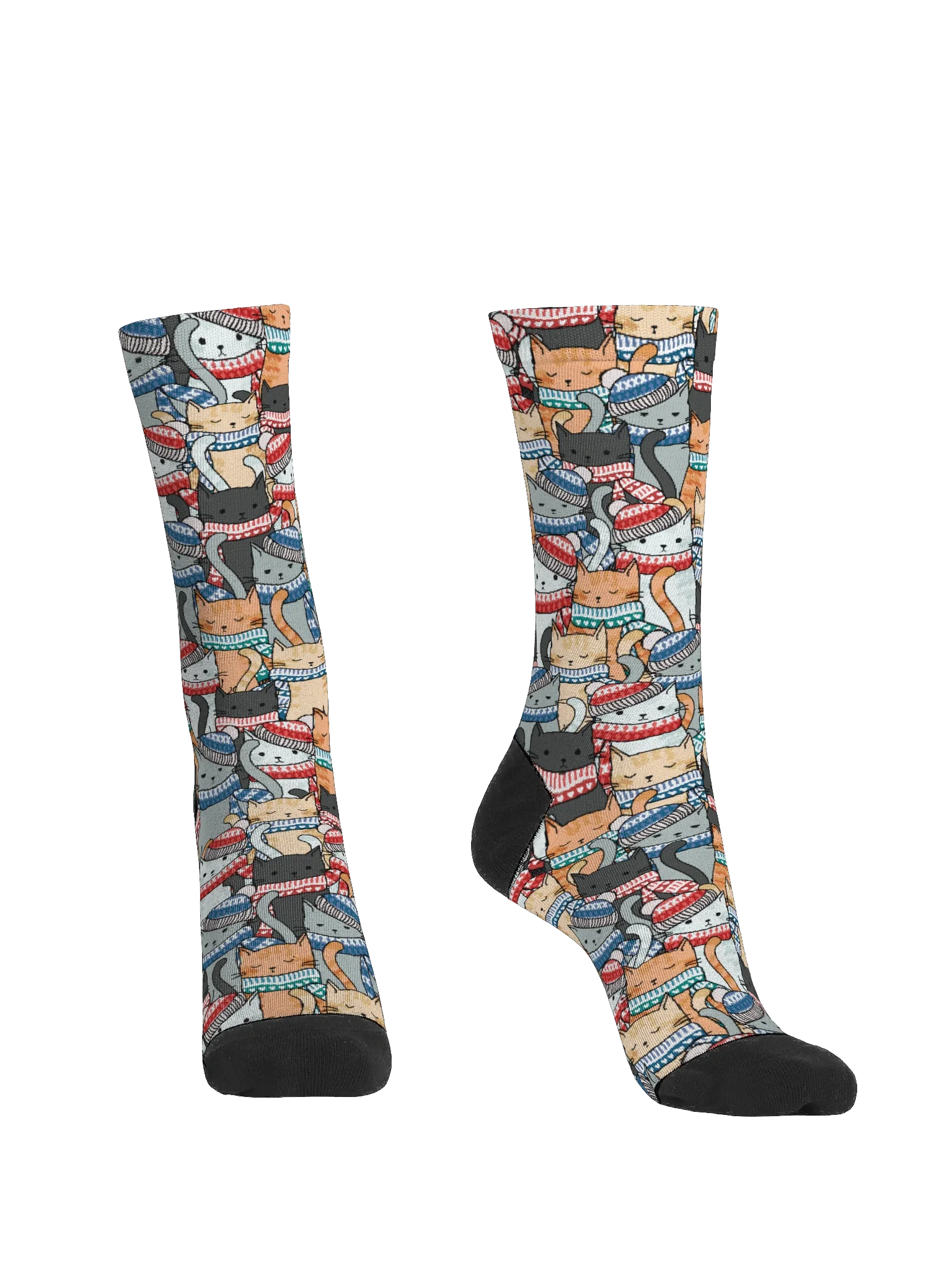 Cats in Winter Hats & Scarves Pattern Socks product image (2)