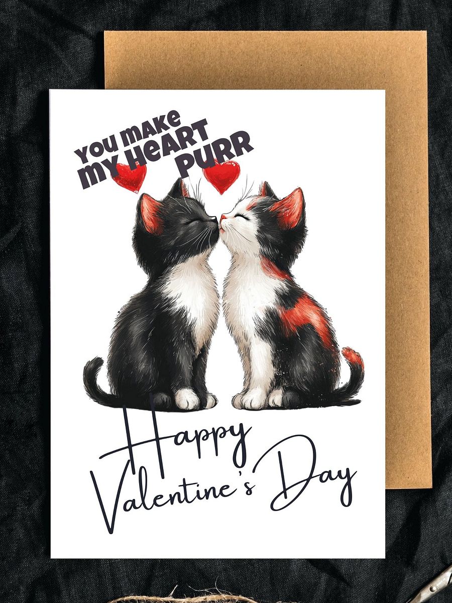 Printable Valentine's Card You Make My Heart Purr Two Kissing Cats product image (4)