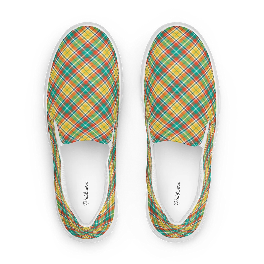 Yellow and Seafoam Green Plaid Women's Slip-On Shoes product image (1)