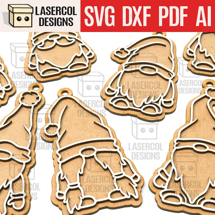 Gingerbread Gnomes Christmas Ornaments (10 Styles) - Laser Cut Files product image (1)