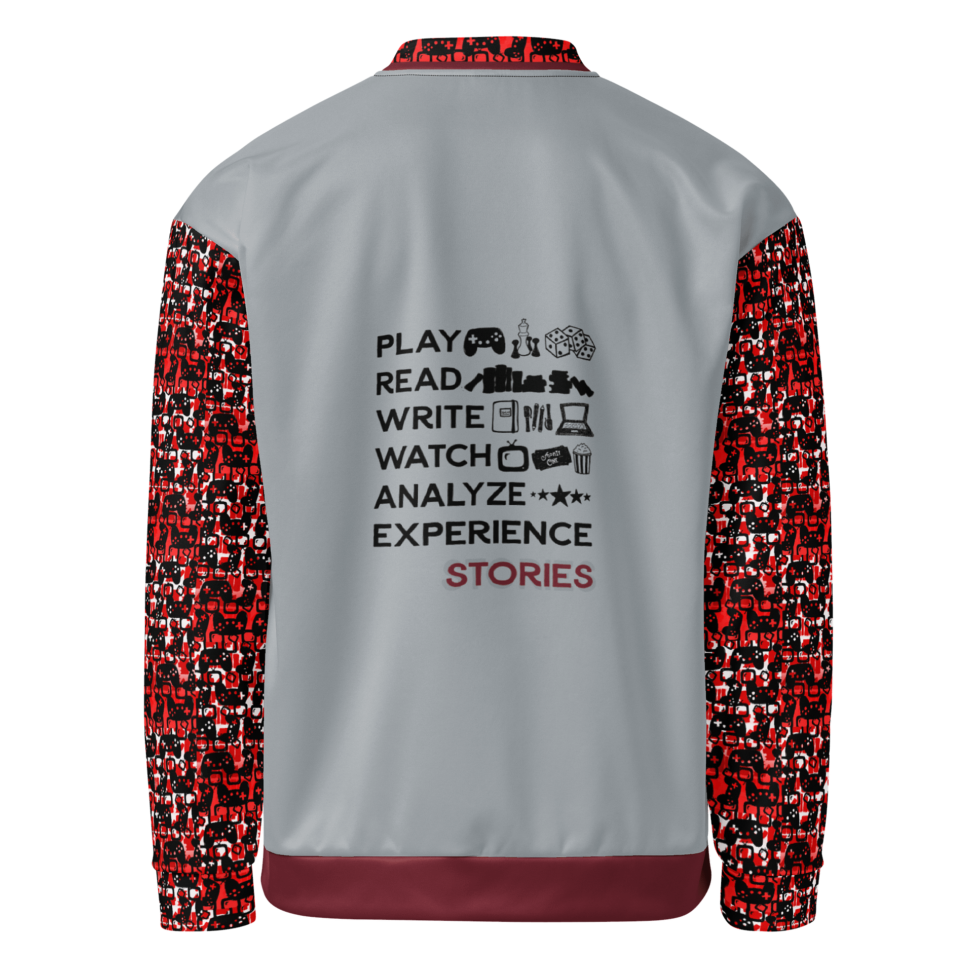 Experience Stories Unisex Bomber Jacket (Red, Gray, and Black) product image (2)
