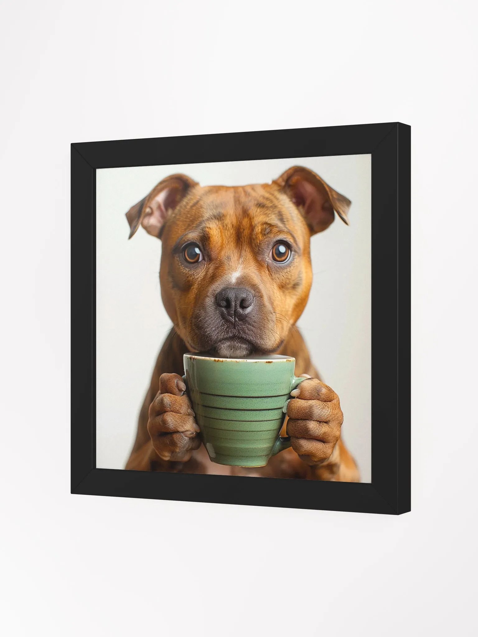 Cute Coffee Lover Staffordshire Terrier Dog Framed Wall Art product image (4)