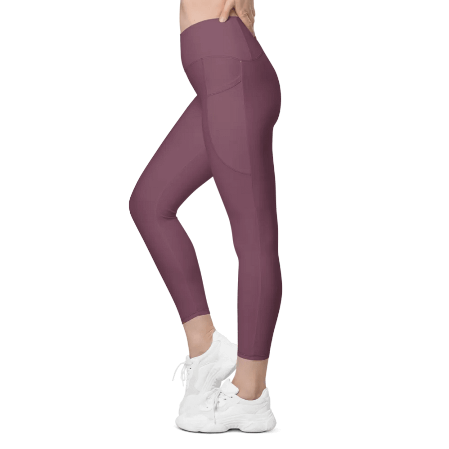 Plain Deep Purplish Red Soft Summer Women's High Waisted Premium Crossover Leggings with Pockets by Treasure Pie product image (5)