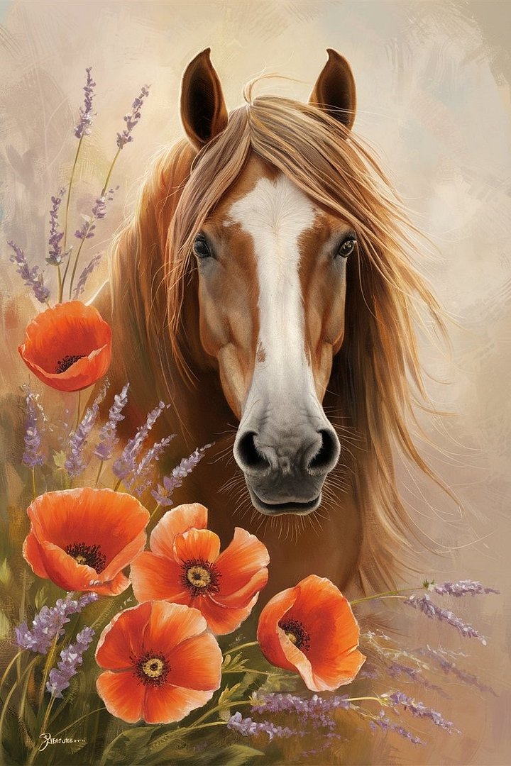A BEAUTIFULLY-RENDERED-PORTRAIT-OF-A-HORSE-WITH FLOWER product image (1)