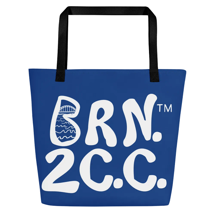 BRN.2C.C.™ | Large Tote Bag with Pocket | Coastal Classic | All-Over Logo Print | White Logo on Cerulean Blue product image (1)