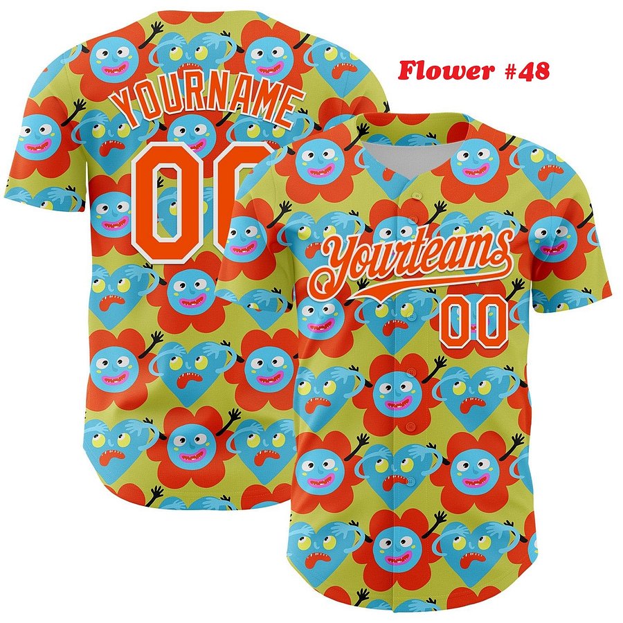 Authentic Baseball Jersey, Custom Baseball Jersey, Personalized Sport Jersey, Hawaiian Colorful, Multi Beautiful Flower product image (192)