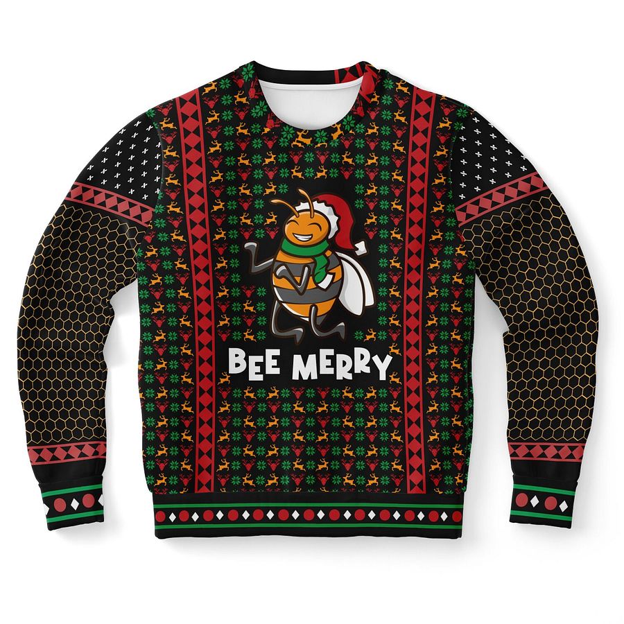 Bee Merry Ugly Christmas Sweater | Funny Holiday Sweatshirt | Cute Bumble Bee Santa Hat Winter Party Outfit | Unisex Holiday Gift product image (9)