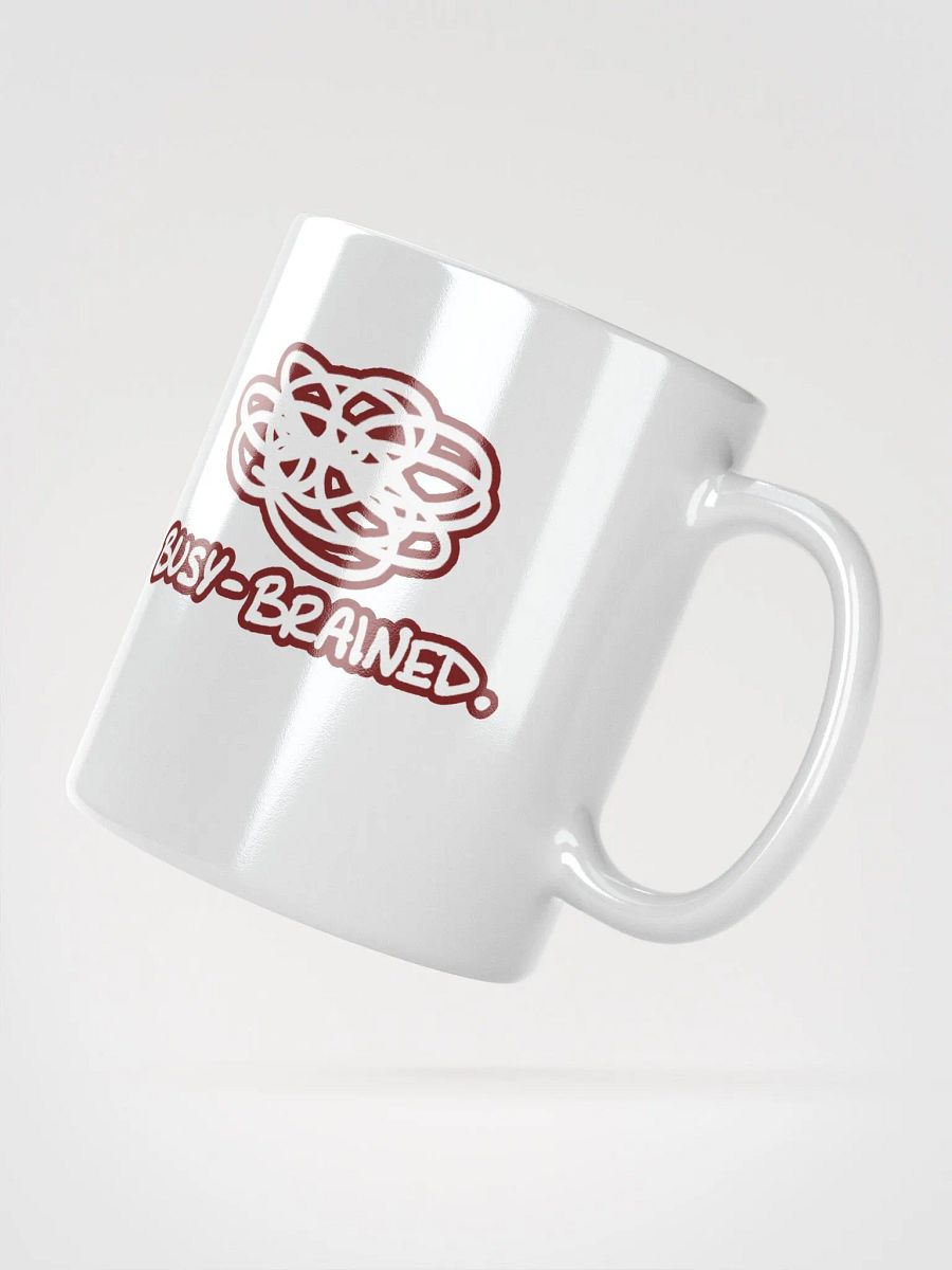BUSY-BRAINED (lined design, #6D1616) glossy white mug product image (3)
