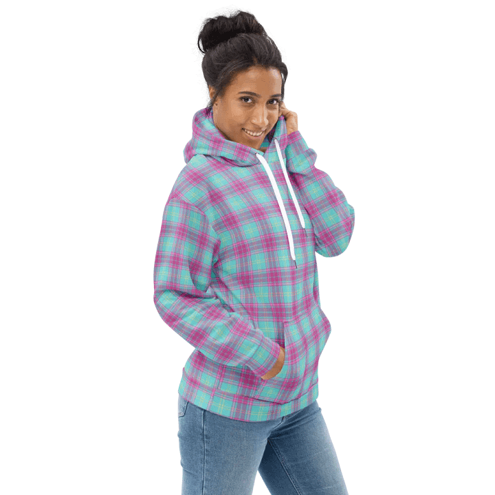 Hot Pink and Aqua Plaid Hoodie product image (1)