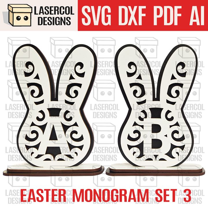 Easter Bunny Monogram Set 3 (3 Sizes) - Laser Cut Files product image (1)