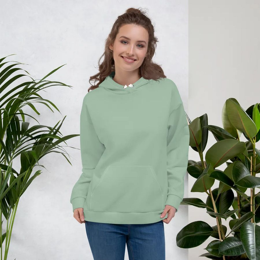 Plain Light Sage Green Soft Summer Unisex Recycled Polyester Heavyweight Premium Hoodie by Treasure Pie product image (6)