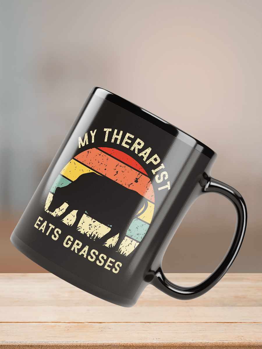 "My therapist grasses-cow" black glossy mug. product image (8)