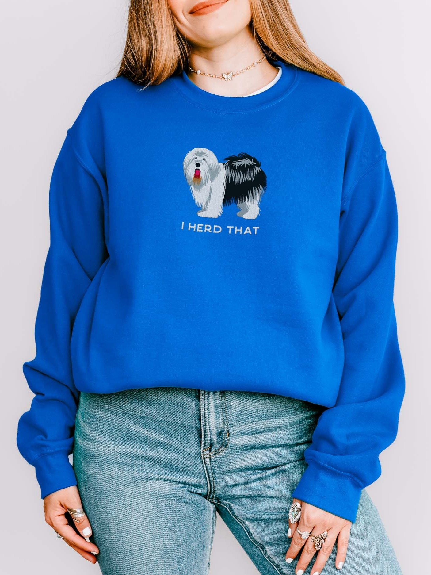 I Herd That Sweatshirt (Embroidered) of an Old English Sheepdog(Black & White) product image (2)