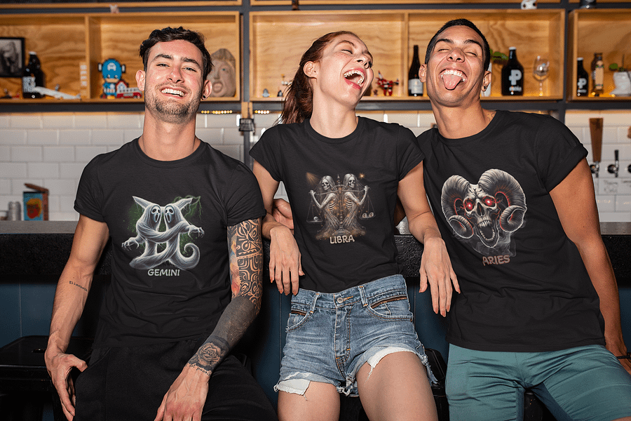 Demonic Zodiac T-Shirts| Aquarius | Halloween Group Tshirt | Gothic Astrology Signs | Dark Horoscope Tees | Halloween Celestial Horror Clothing product image (4)
