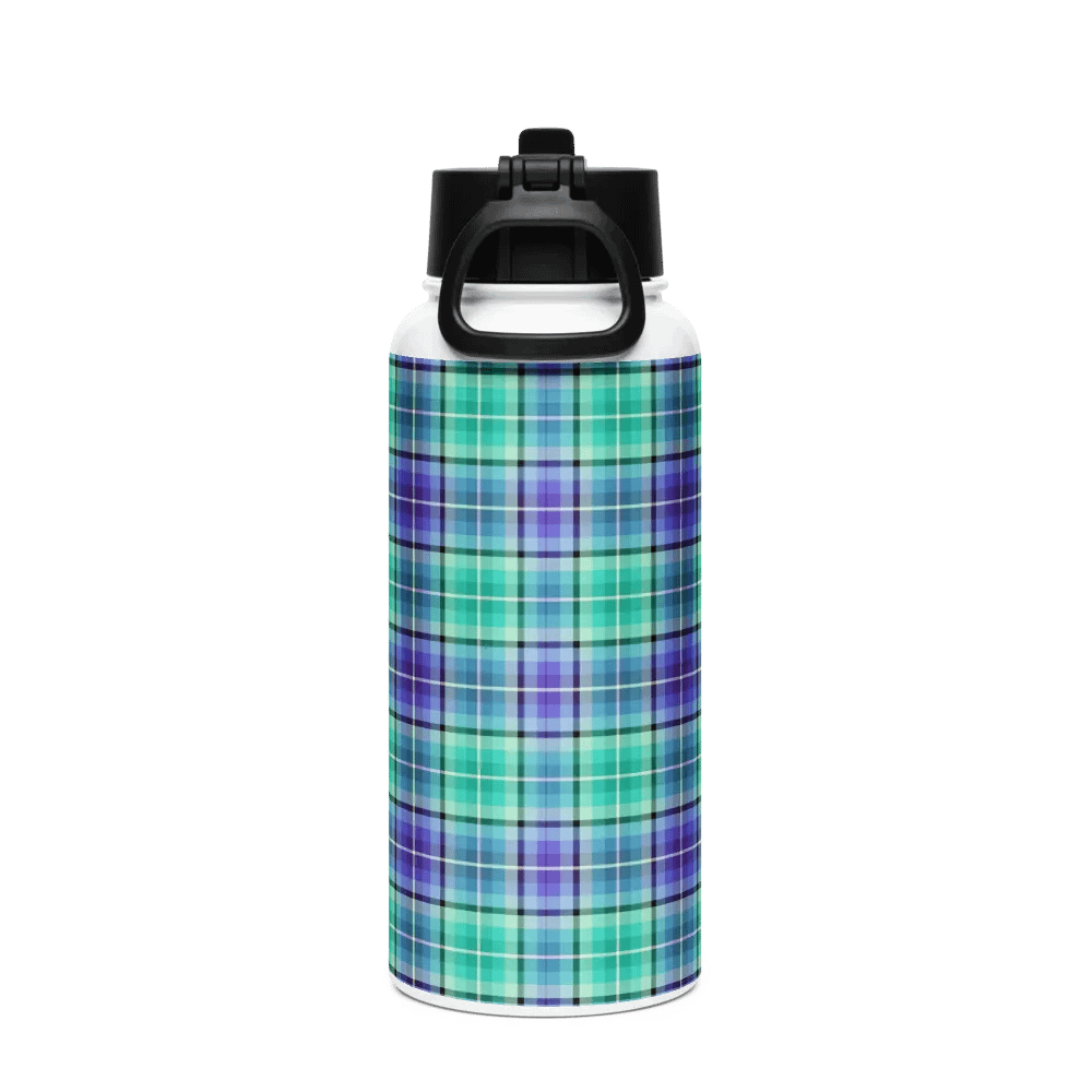 Bright Green and Purple Plaid Water Bottle product image (3)