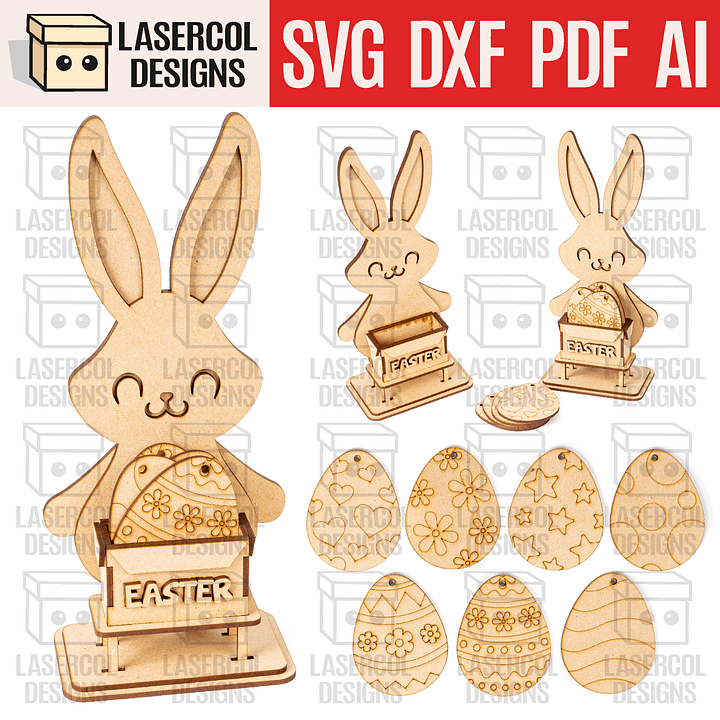 Easter Bunny Eggs Basket - Laser Cut Files product image (1)