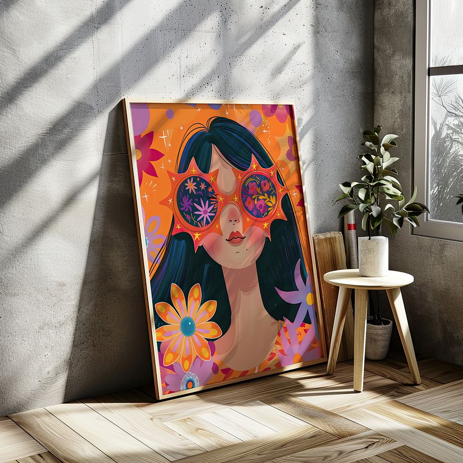 Girl with Sunglasses Maximalist Floral Art Print product image (5)