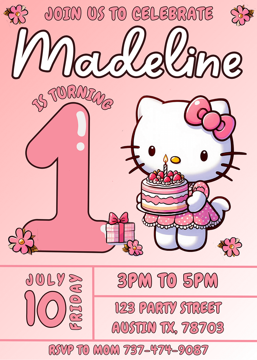 Hello Kitty Party Invitation Canva Template | Fully Customizable | Adorable Design | Easy to Edit | Perfect for Kids’ Celebrations product image (2)