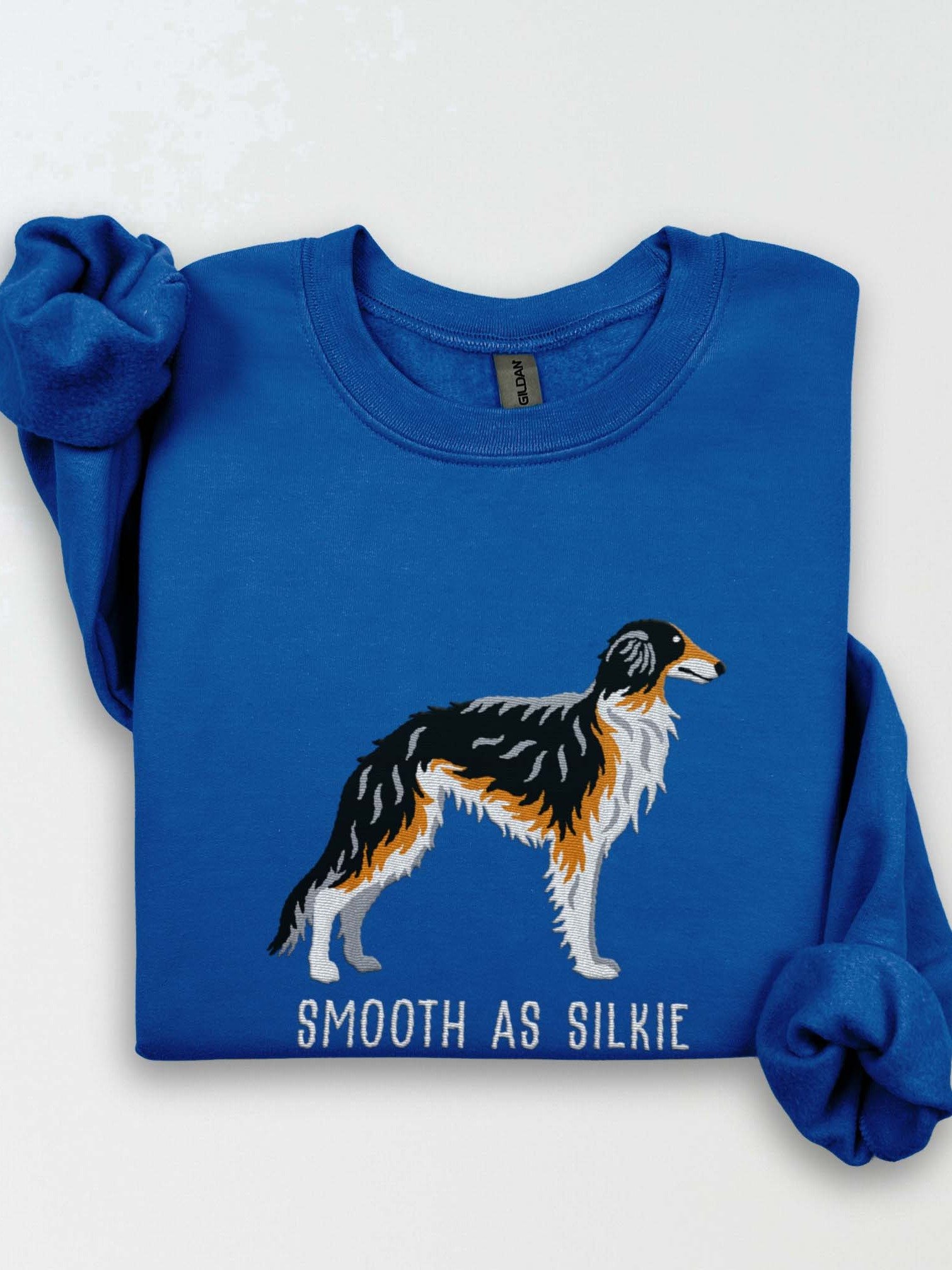 Smooth as Silkie Sweatshirt (Embroidered) of a Silken Windhound(Black & Tan) product image (1)