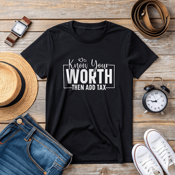 Know Your Worth Then Add Tax - Women's Black T-Shirt product image (2)