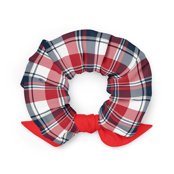 Red & Navy Plaid Scrunchie with Detachable Bow | Sustainable Hair Tie product image (2)