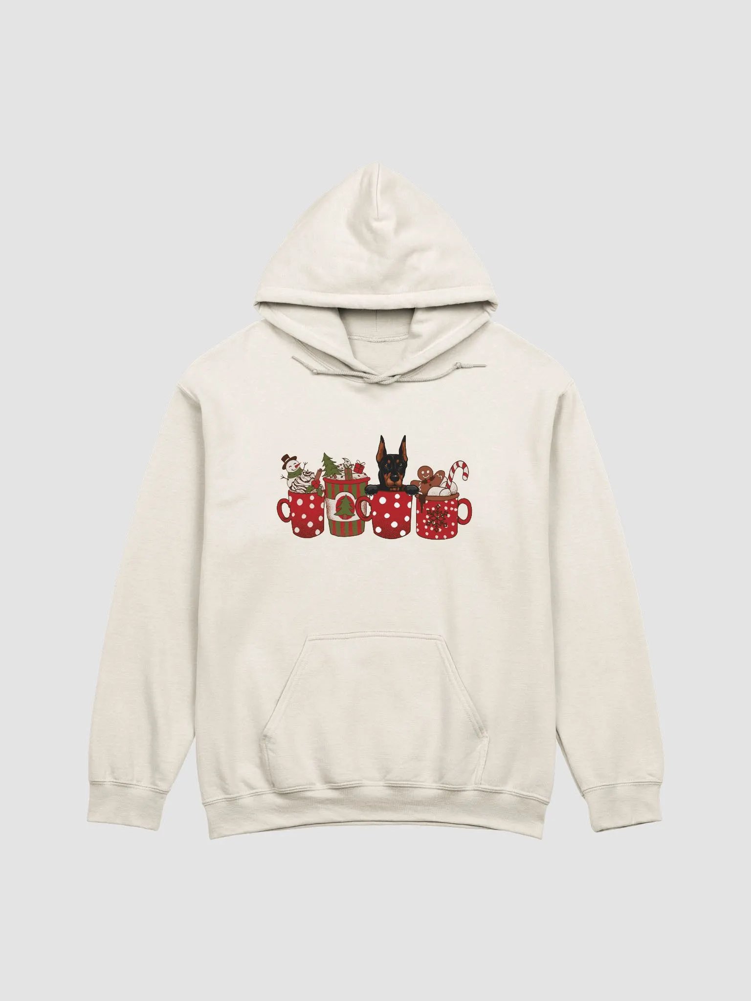 Cute Doberman(Cropped Ears) in a Christmas Cup Hooded Sweatshirt | Funny Christmas Pup in a Cup product image (19)