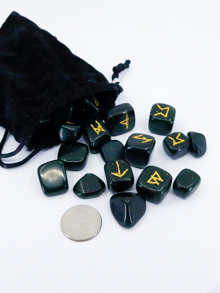 Green Goldstone Crystal Rune Stone Set product image (2)