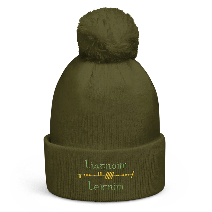 Leitrim/Liatroim Scholastic style Ogham embroidered Pom-Pom Beanie product image (6)