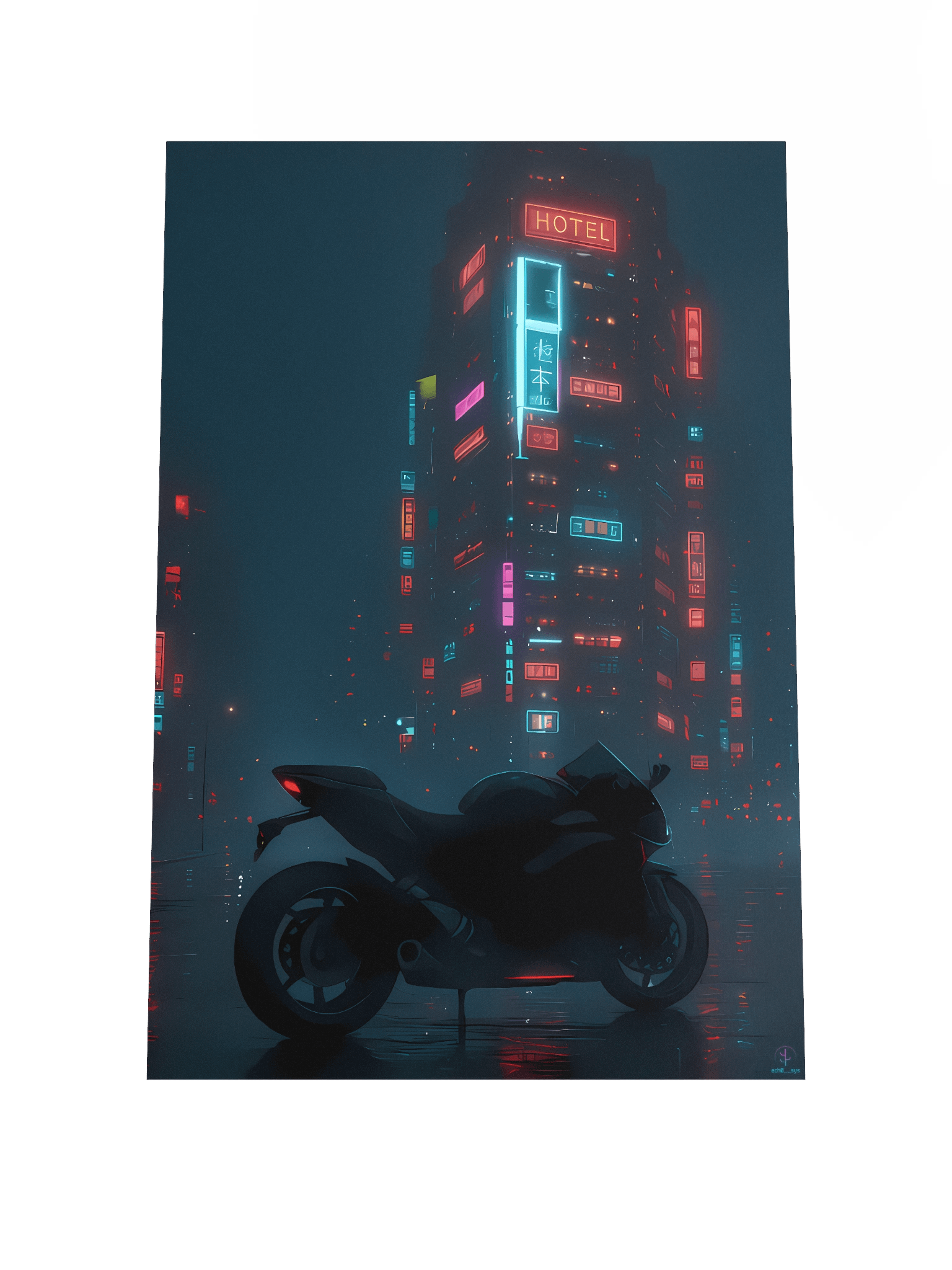 Cyberpunk Motorcycle Night Ride Poster - Futuristic Neon City Wall Art (12x18", 20x30", 24x36") product image (1)