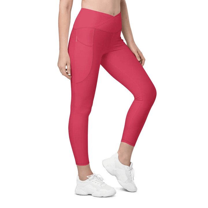 Plain Muted Red Light Summer Women's High Waisted Premium Crossover Leggings with Pockets by Treasure Pie product image (1)