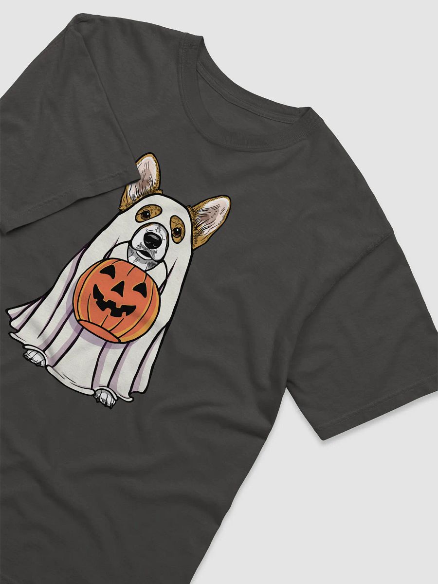 Funny Halloween Pembroke Welsh Corgi T-Shirt | Funny Corgi Wearing a Ghost Costume and Holding a Pumpkin Basket product image (19)