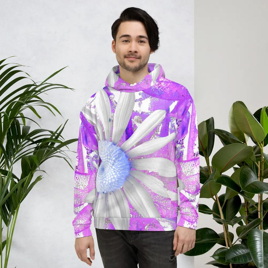 Cool Vivid Abstract Daisy Flower Unisex Pull Over Hoodie product image (5)
