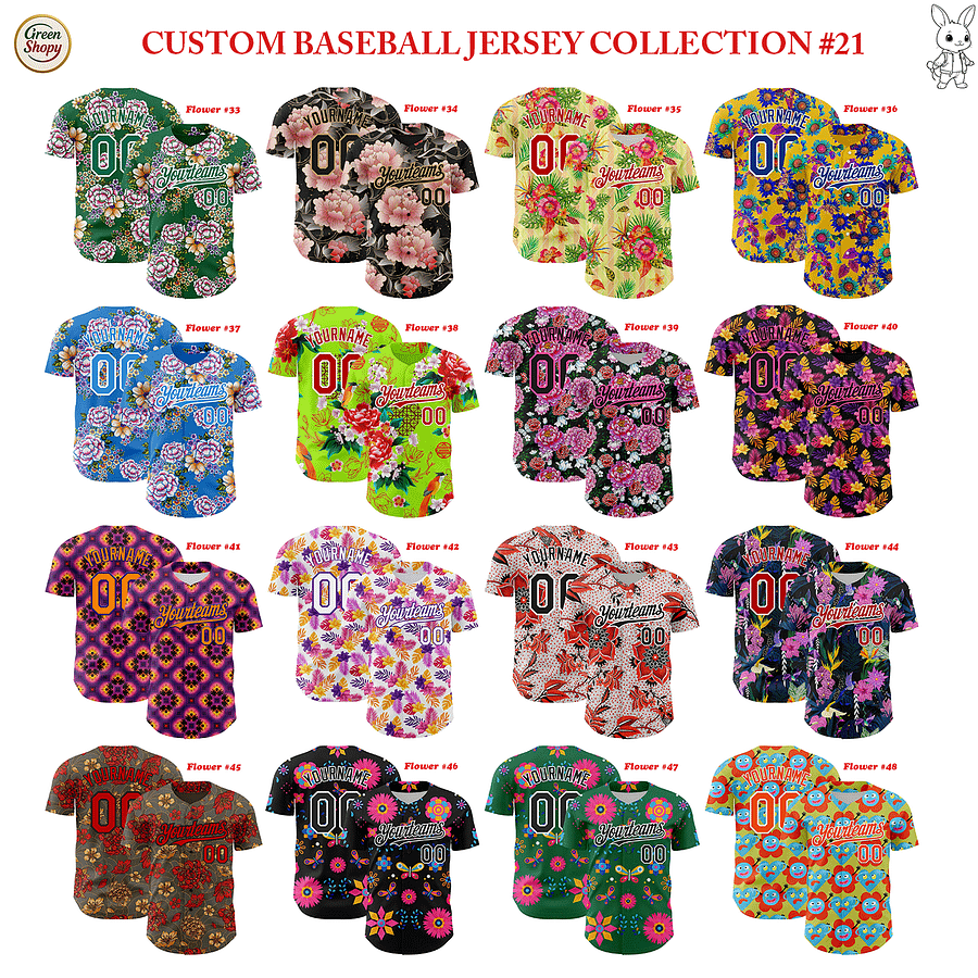 Authentic Baseball Jersey, Custom Baseball Jersey, Personalized Sport Jersey, Hawaiian Colorful, Multi Beautiful Flower product image (3)