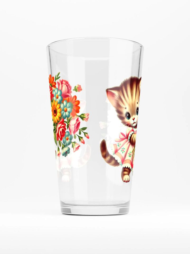 Adorable Kitten with Flower Bouquet 16 oz Glass product image (2)