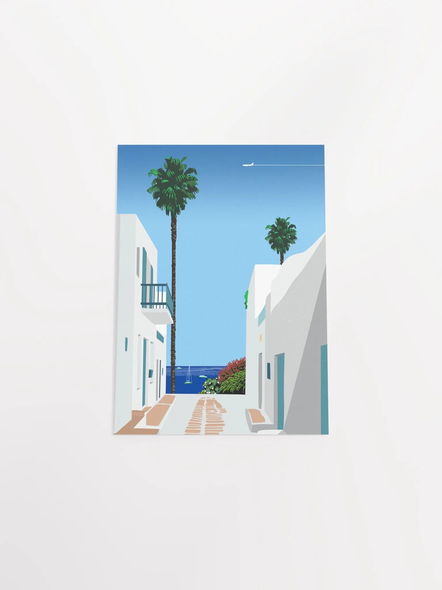 Santorini, Greece — City Pop art, retrowave/vaporwave poster, 80s, aesthetic poster, Hiroshi Nagai inspired art, minimalist poster product image (10)