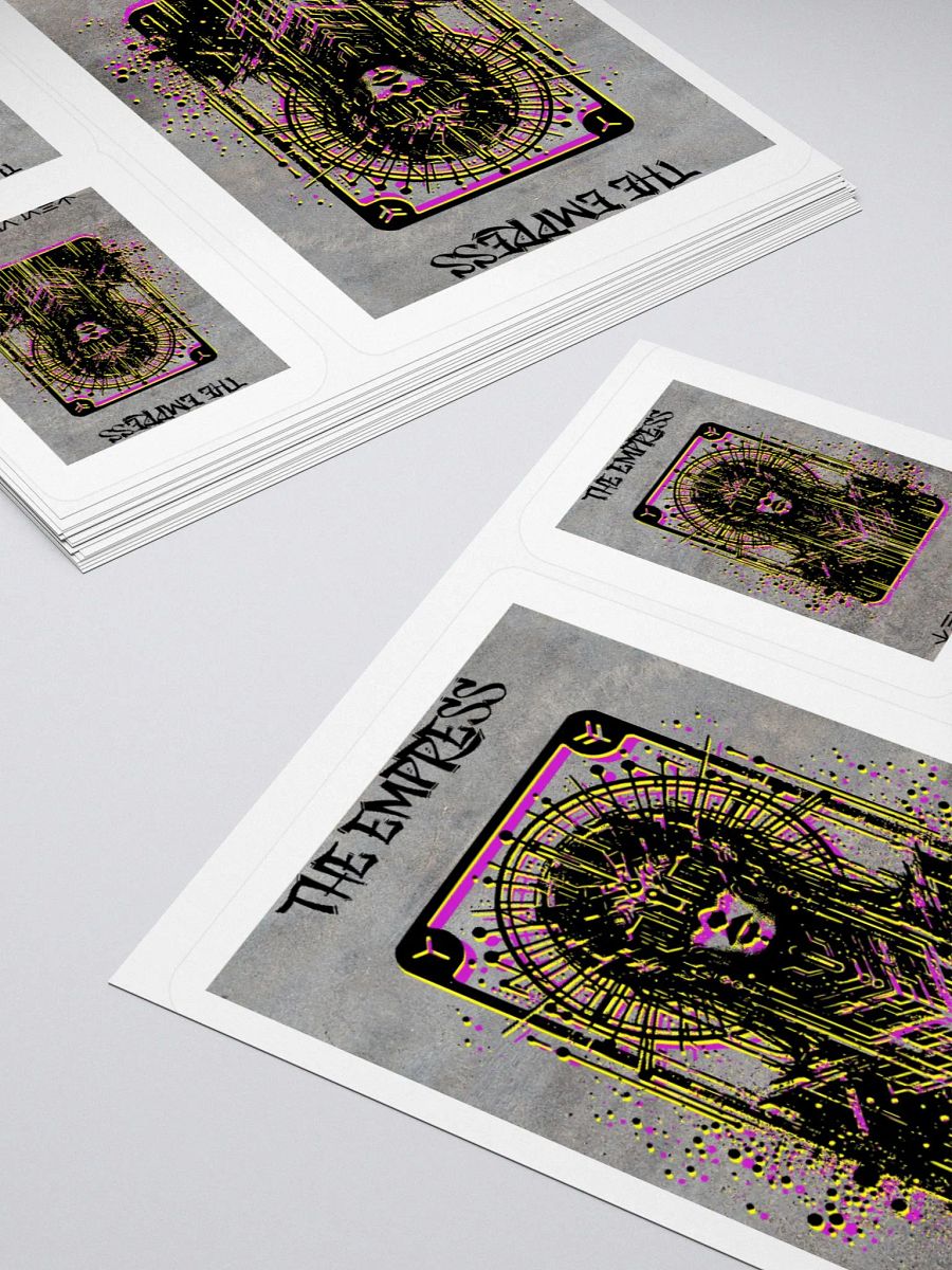Cyberpunk Tarot Sticker – "The Empress" Card with Radial Headdress, Cyber Goggles & Ornate Cyber Armor – Futuristic Graffiti Stencil Vinyl Decal product image (11)