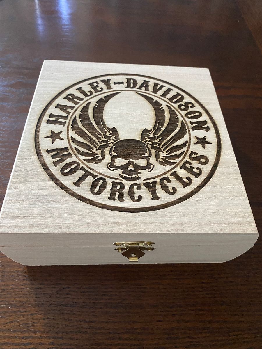 Wood Box Engraved with Harley-Davidson Logo. product image (2)
